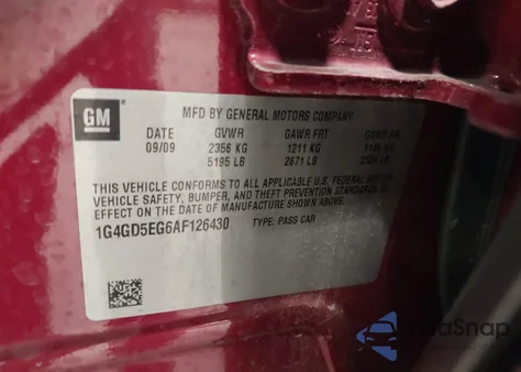 2010 Buick Lacrosse Cxl z USA, uszkodzony, nr VIN 1G4GD5EG6AF126430